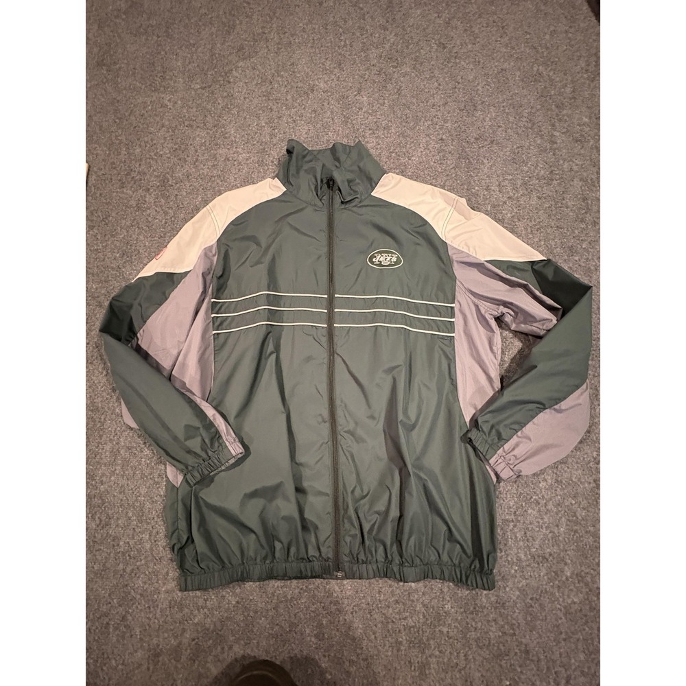 New York Jets Jacket Mens XL Green Gray NFL Football Full Zip Windbreaker 2000s
